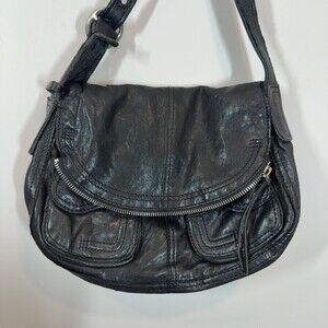 Lucky Brand Black Lamb Leather Hobo Shoulder Bag Slouchy Distressed